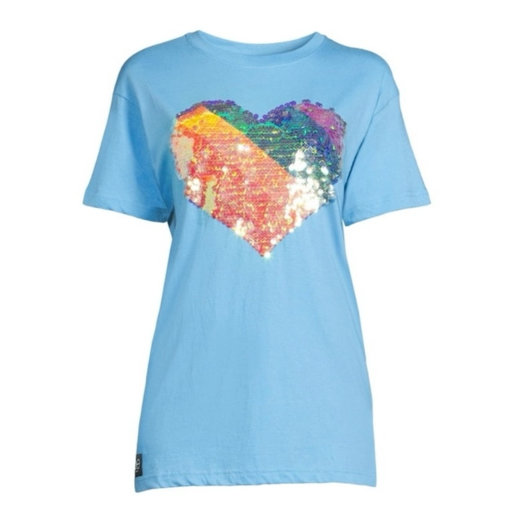 Queer Eye Women's Rainbow Sequin Heart Graphic Tee NWT LGBTQ Pride Sz S